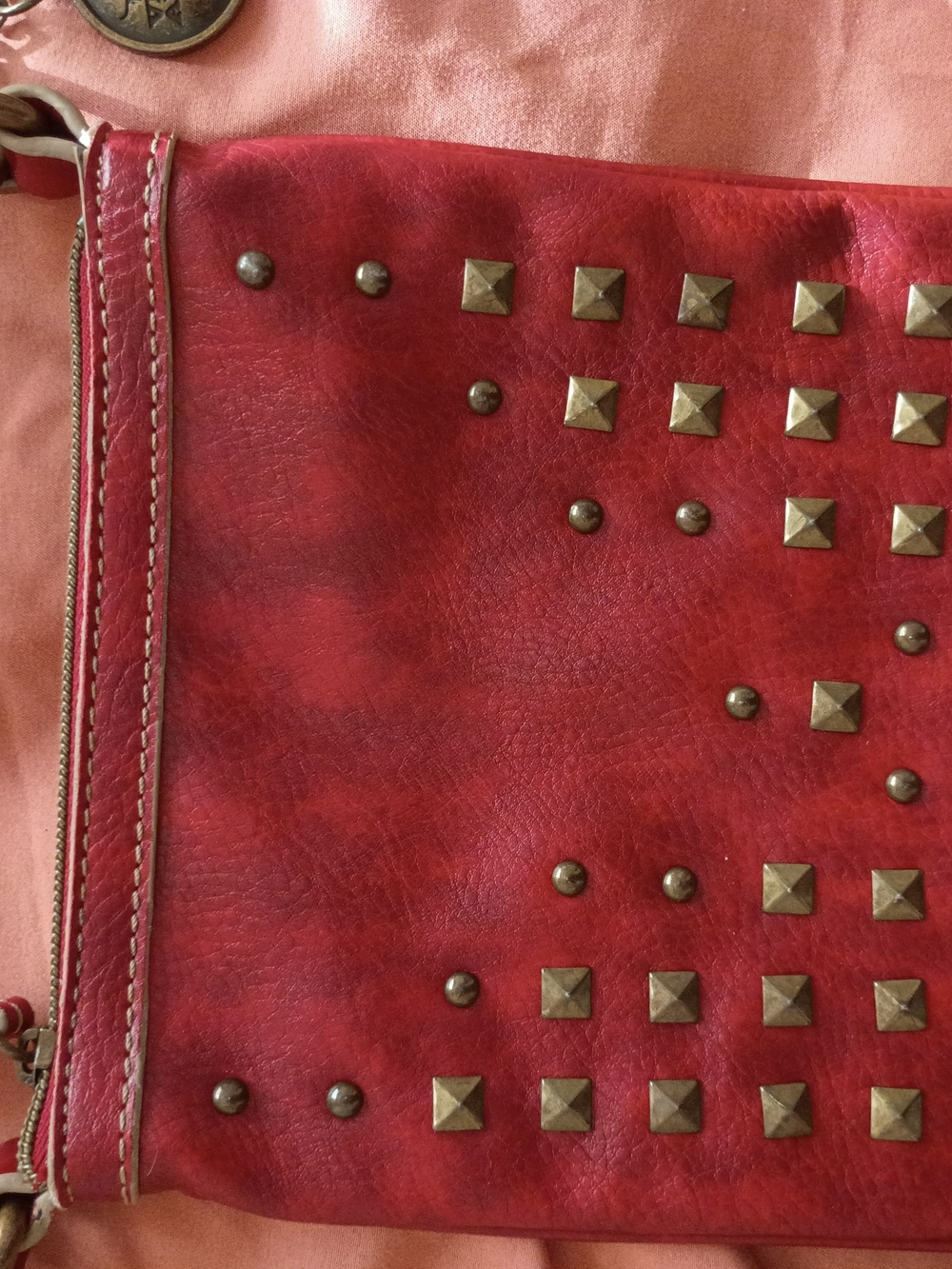 Studded Red Leather Crossbody Bag